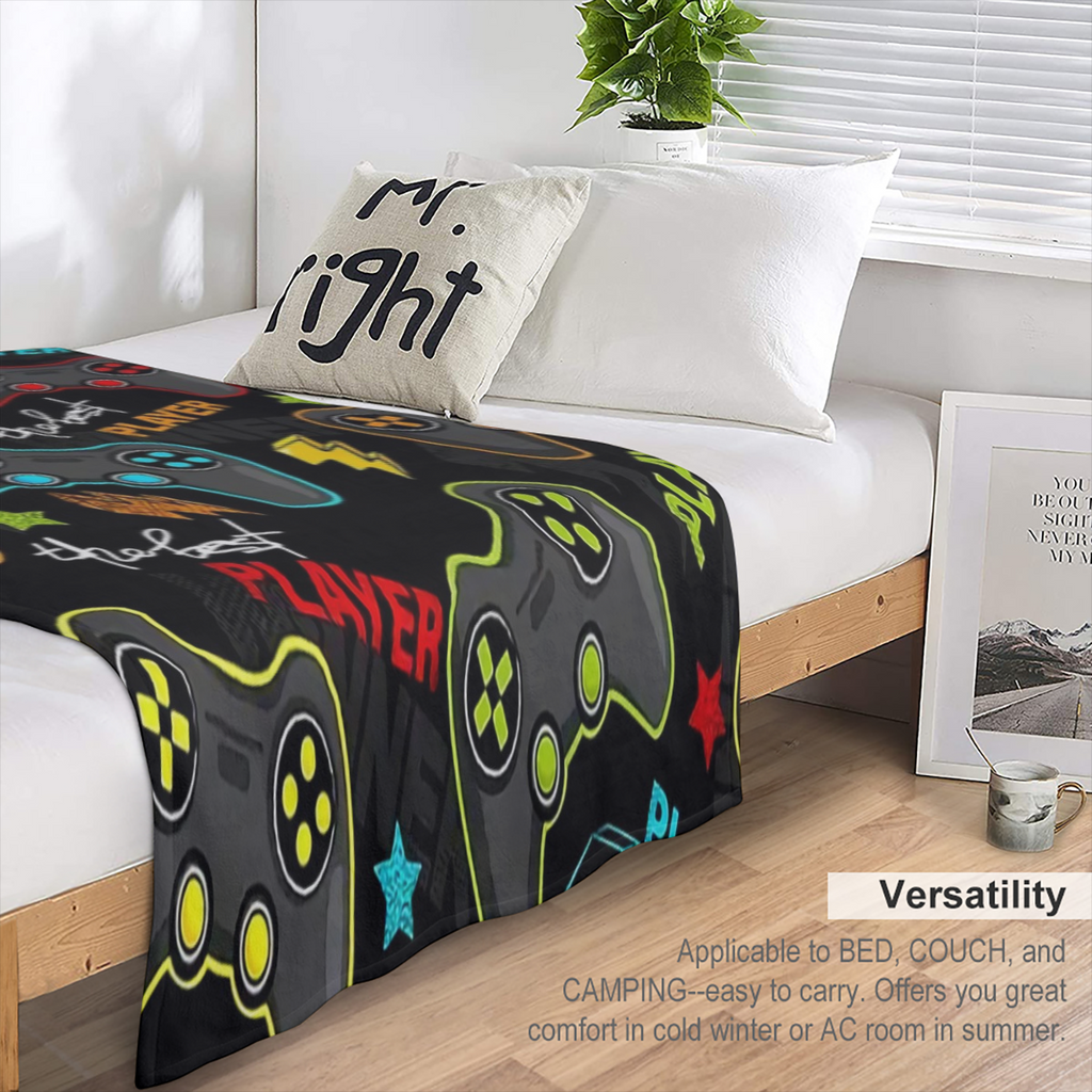 1pc Flannel Blanket, Gamepad Pattern Blanket, Cozy Warm Soft Blanket For Sofa Office Bed And Travelling