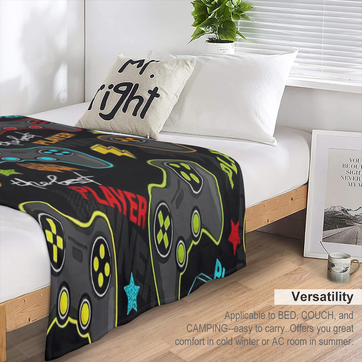 1pc Flannel Blanket, Gamepad Pattern Blanket, Cozy Warm Soft Blanket For Sofa Office Bed And Travelling