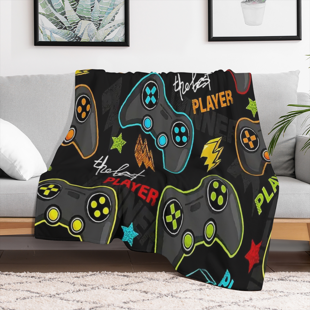 1pc Flannel Blanket, Gamepad Pattern Blanket, Cozy Warm Soft Blanket For Sofa Office Bed And Travelling