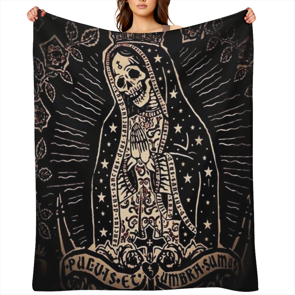 Santa Muerte & Catrina Skull Soft Flannel Throw Blanket - All-Season, Stain-Resistant for Sofa, Bed, Office Naps & Outdoor Adventures