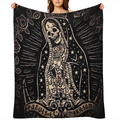 Santa Muerte & Catrina Skull Soft Flannel Throw Blanket - All-Season, Stain-Resistant for Sofa, Bed, Office Naps & Outdoor Adventures