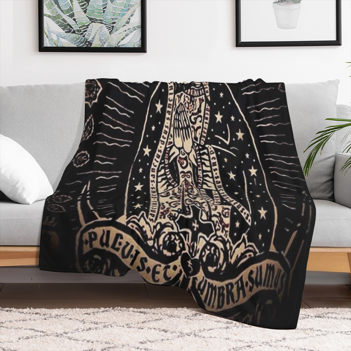 Santa Muerte & Catrina Skull Soft Flannel Throw Blanket - All-Season, Stain-Resistant for Sofa, Bed, Office Naps & Outdoor Adventures