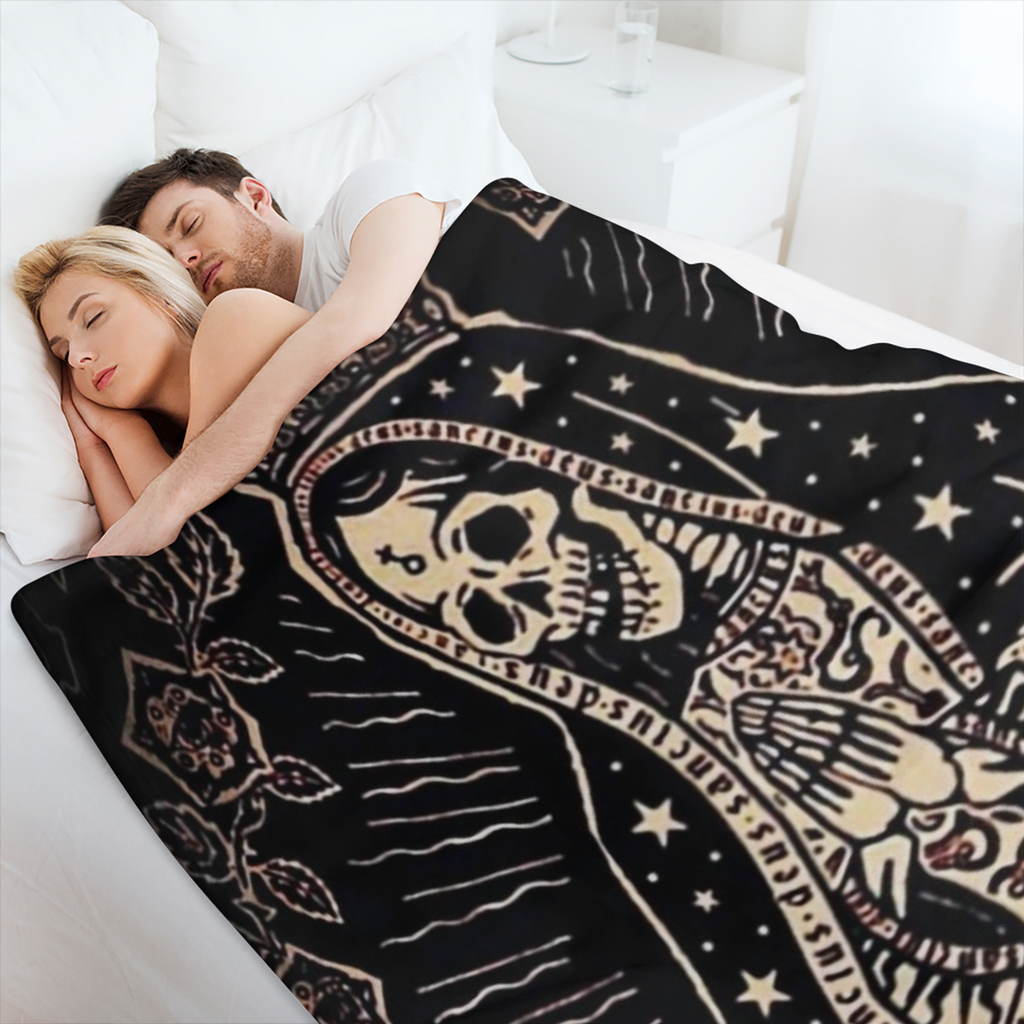 Santa Muerte & Catrina Skull Soft Flannel Throw Blanket - All-Season, Stain-Resistant for Sofa, Bed, Office Naps & Outdoor Adventures