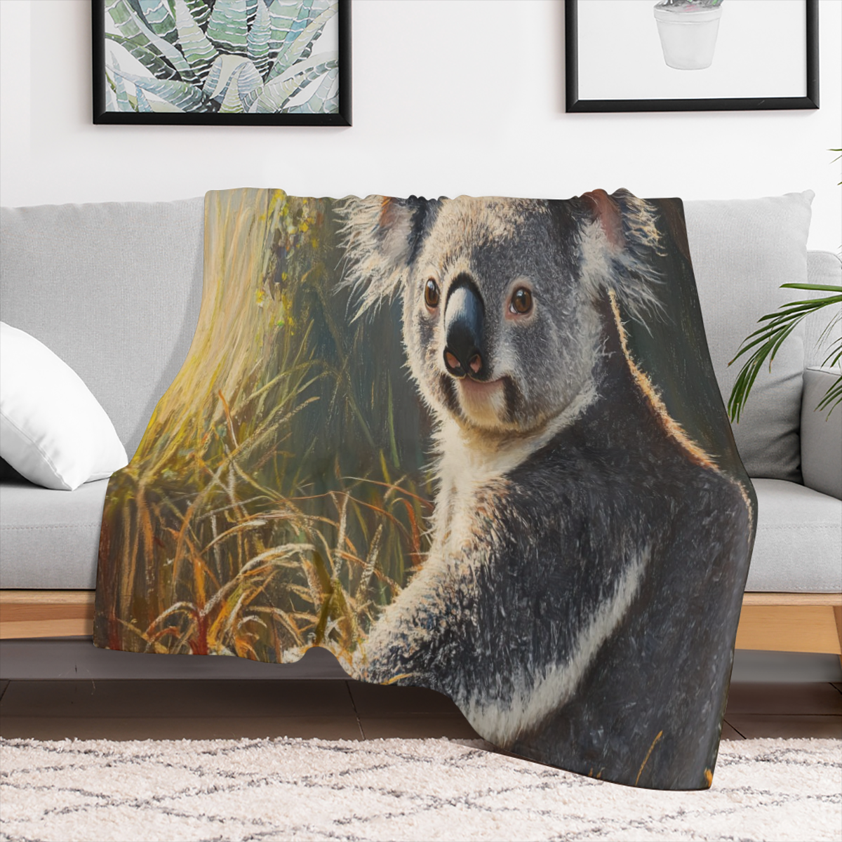 Cozy Koala Fleece Throw Blanket Soft, Warm, Lightweight Flannel with Watercolor Jungle and Wildlife Print, Ideal for Bed, Couch, Sofa Perfect Gift for Youngsters and Adults, All- Season Comfort