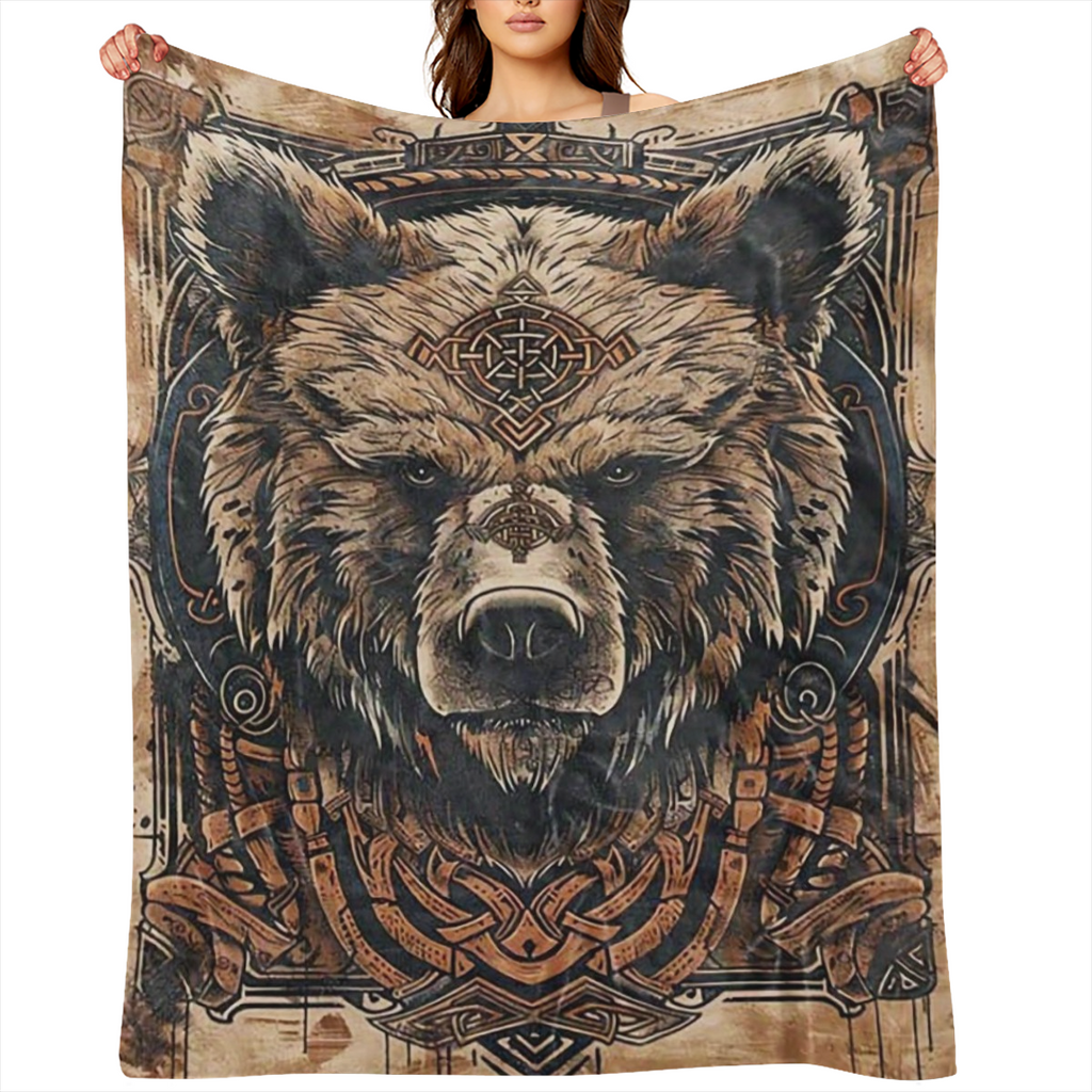 Cozy Bear Pattern Art Blanket - Soft Polyester, Perfect for Naps & Office Chairs, All- Season Gift
