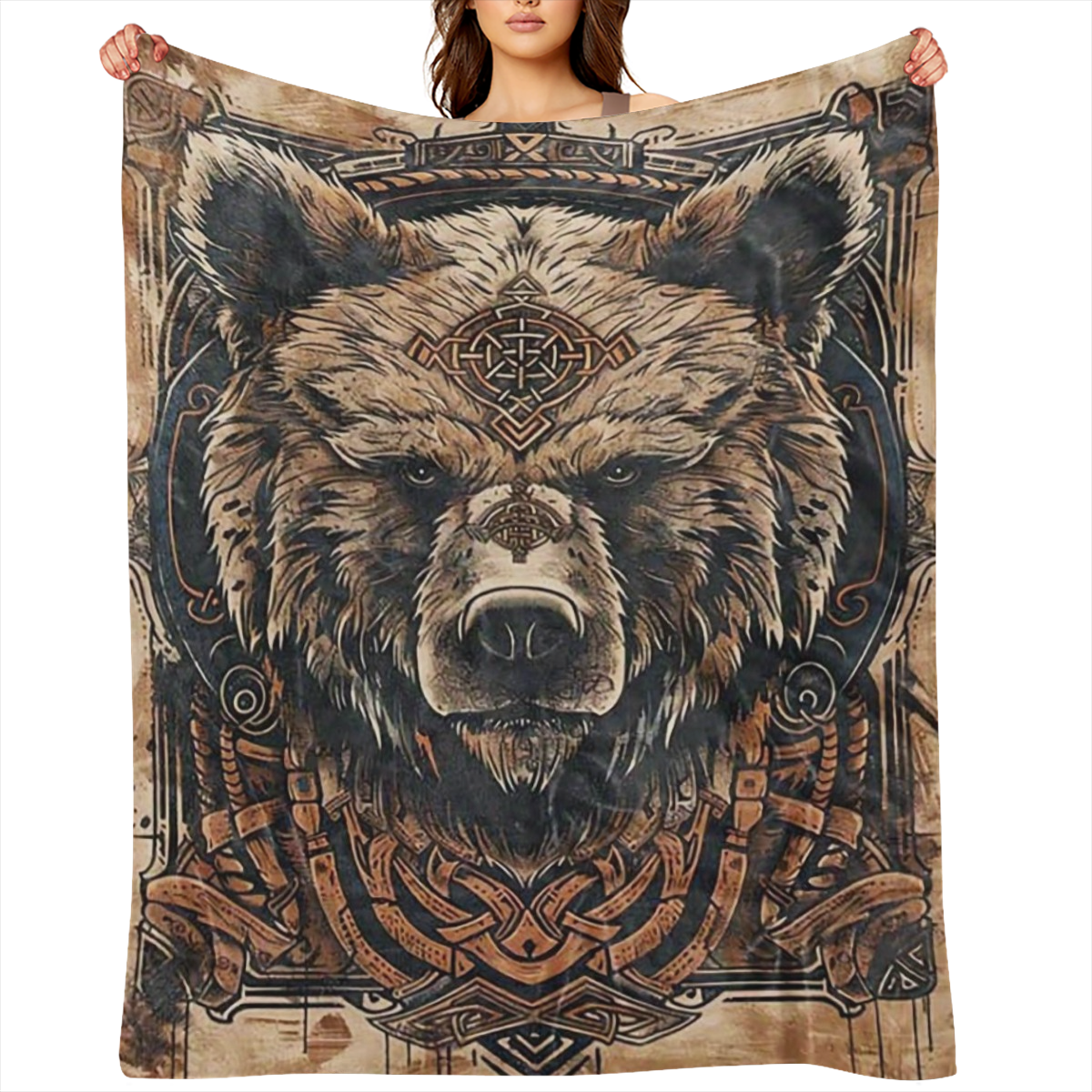 Cozy Bear Pattern Art Blanket - Soft Polyester, Perfect for Naps & Office Chairs, All- Season Gift