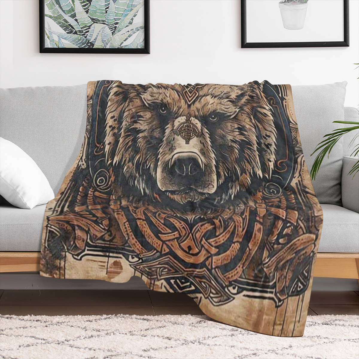 Cozy Bear Pattern Art Blanket - Soft Polyester, Perfect for Naps & Office Chairs, All- Season Gift