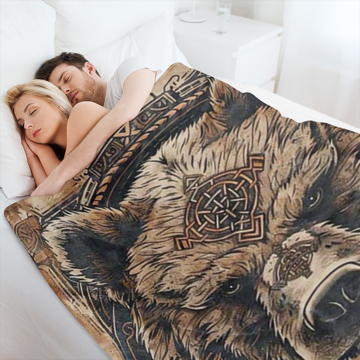 Cozy Bear Pattern Art Blanket - Soft Polyester, Perfect for Naps & Office Chairs, All- Season Gift