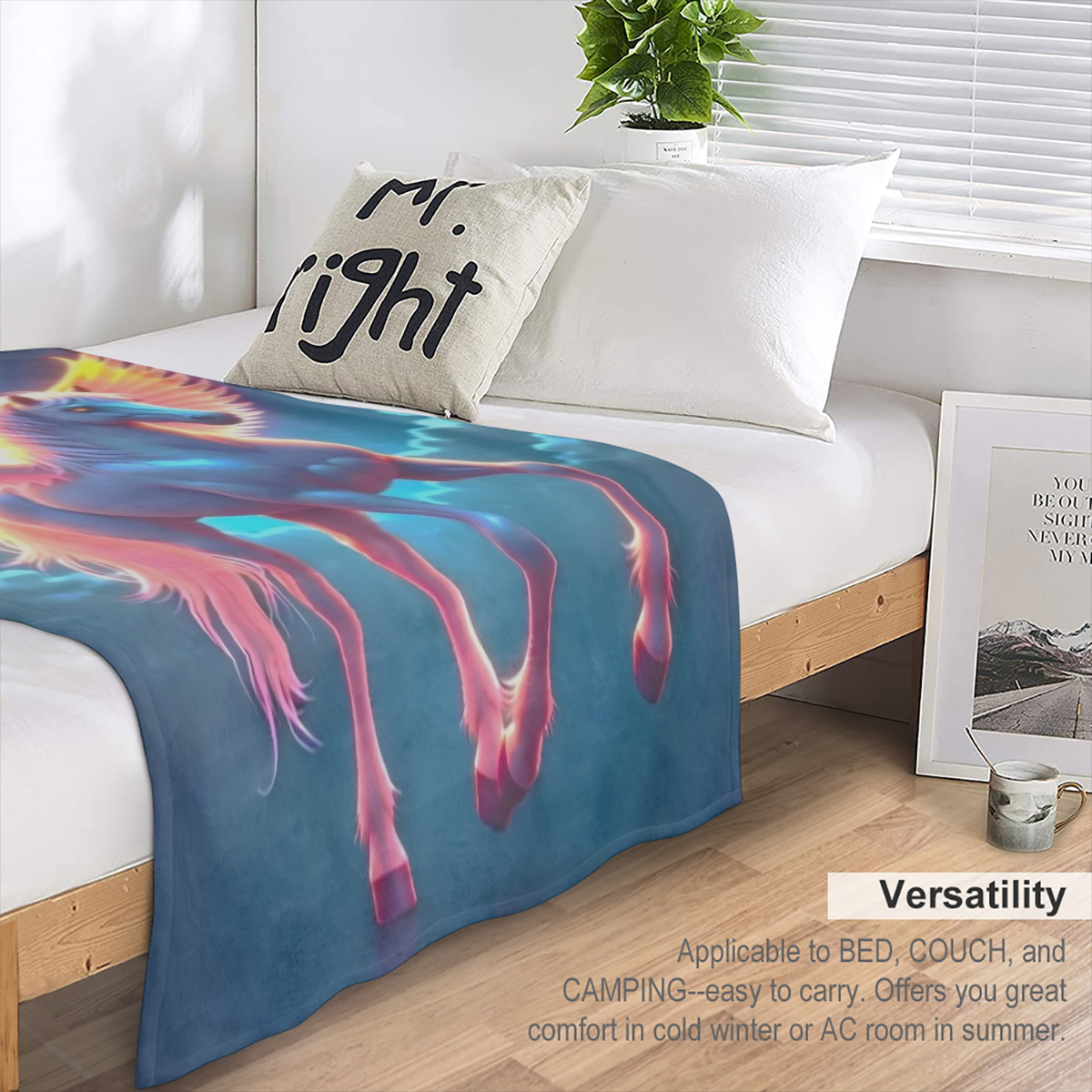 Pegasus Print Flannel Fleece Throw Blanket - Contemporary Style, All- Season, Soft, Lightweight, Machine Washable, Multipurpose for Sofa, Bed, Office Nap - Ideal Gift for Friends and Fami