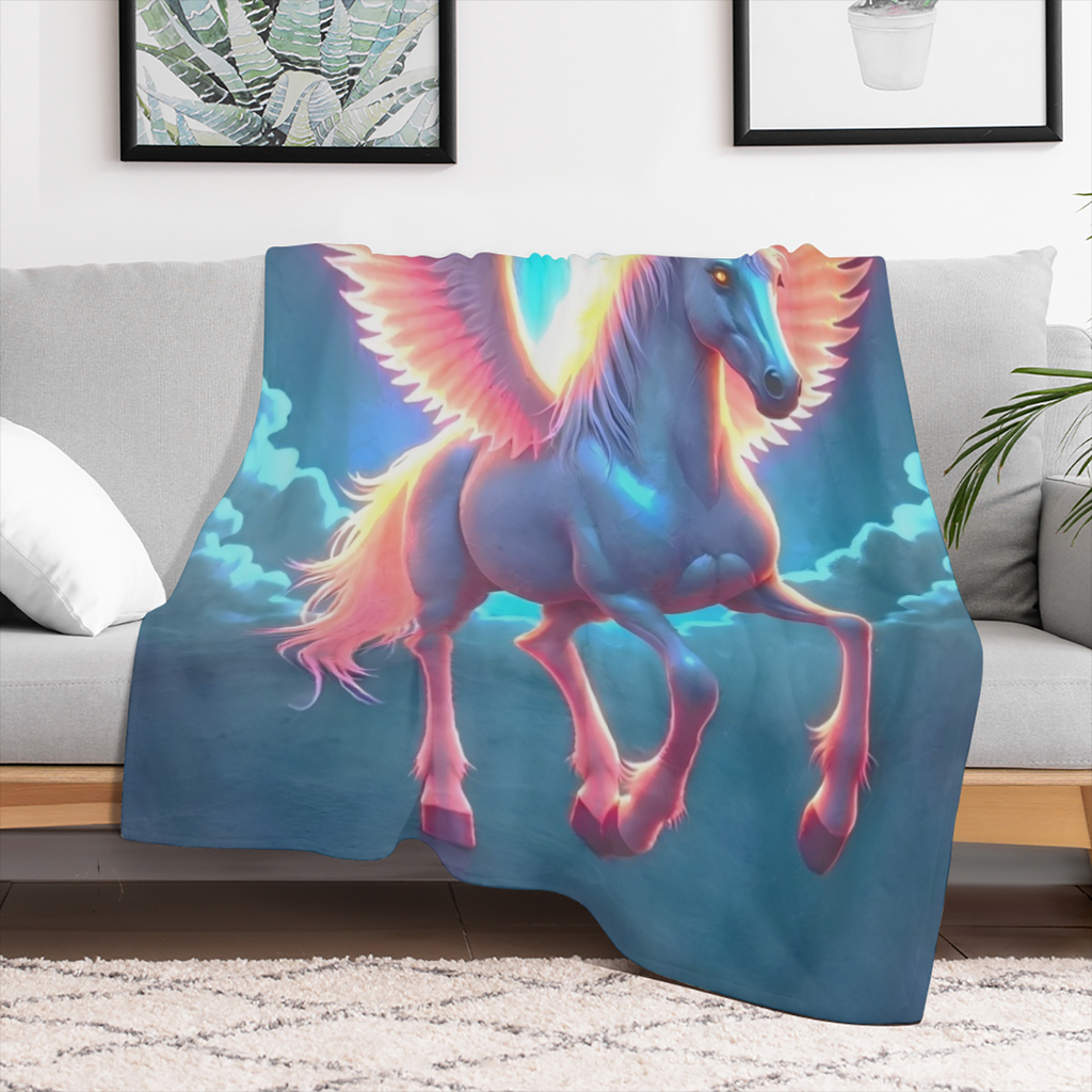 Pegasus Print Flannel Fleece Throw Blanket - Contemporary Style, All- Season, Soft, Lightweight, Machine Washable, Multipurpose for Sofa, Bed, Office Nap - Ideal Gift for Friends and Fami