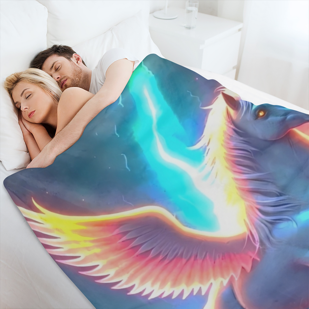 Pegasus Print Flannel Fleece Throw Blanket - Contemporary Style, All- Season, Soft, Lightweight, Machine Washable, Multipurpose for Sofa, Bed, Office Nap - Ideal Gift for Friends and Fami