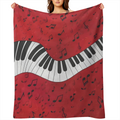 1pc Contemporary Music Note and Piano Keyboard Geometric Pattern Flannel Fleece Throw Blanket - Hypoallergenic, All- Season, Multipurpose Knit Fabric Bedding for Sofa, Bed, Chair, Travel, Camping