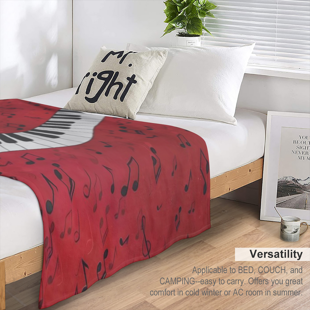 1pc Contemporary Music Note and Piano Keyboard Geometric Pattern Flannel Fleece Throw Blanket - Hypoallergenic, All- Season, Multipurpose Knit Fabric Bedding for Sofa, Bed, Chair, Travel, Camping