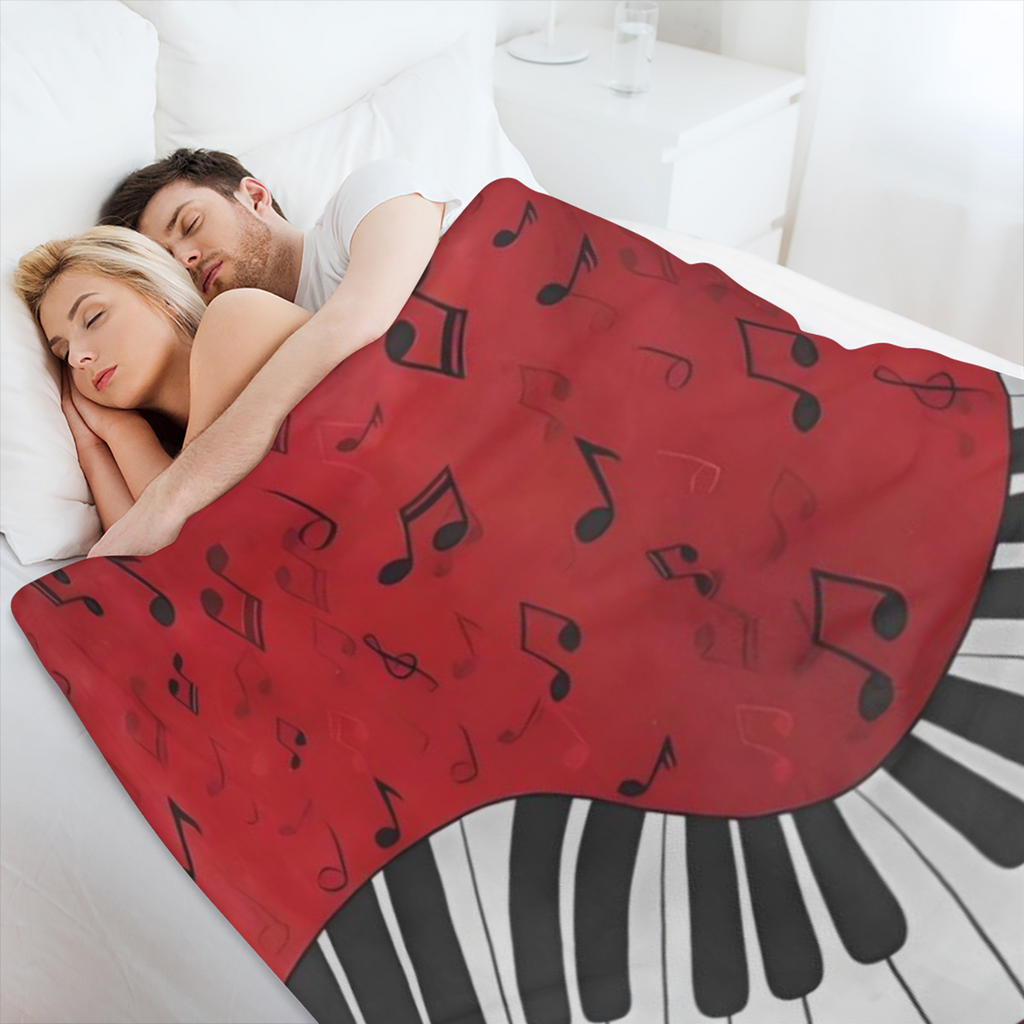 1pc Contemporary Music Note and Piano Keyboard Geometric Pattern Flannel Fleece Throw Blanket - Hypoallergenic, All- Season, Multipurpose Knit Fabric Bedding for Sofa, Bed, Chair, Travel, Camping