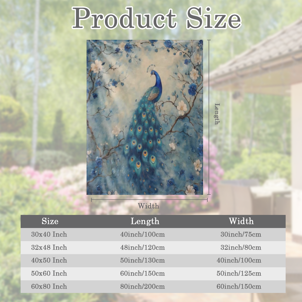 A vintage floral peacock print fleece blanket - soft, warm, all season knitted polyester blanket for sofas, beds, offices, camping, travel - digital print, 250- 300gsm.