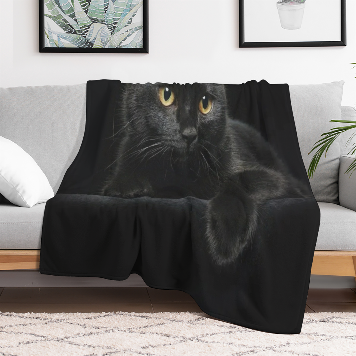 Black Cat Fleece Throw Blanket Fluffy Lightweight Microfiber