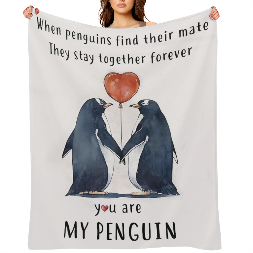 Cozy & Warm Couple' s Blanket - Perfect for Valentine' s Day, Christmas, Birthdays & Anniversaries - Soft Flannel Throw with Romantic Penguin Print, All- Season Hypoallergenic Bedding Cute Blanket