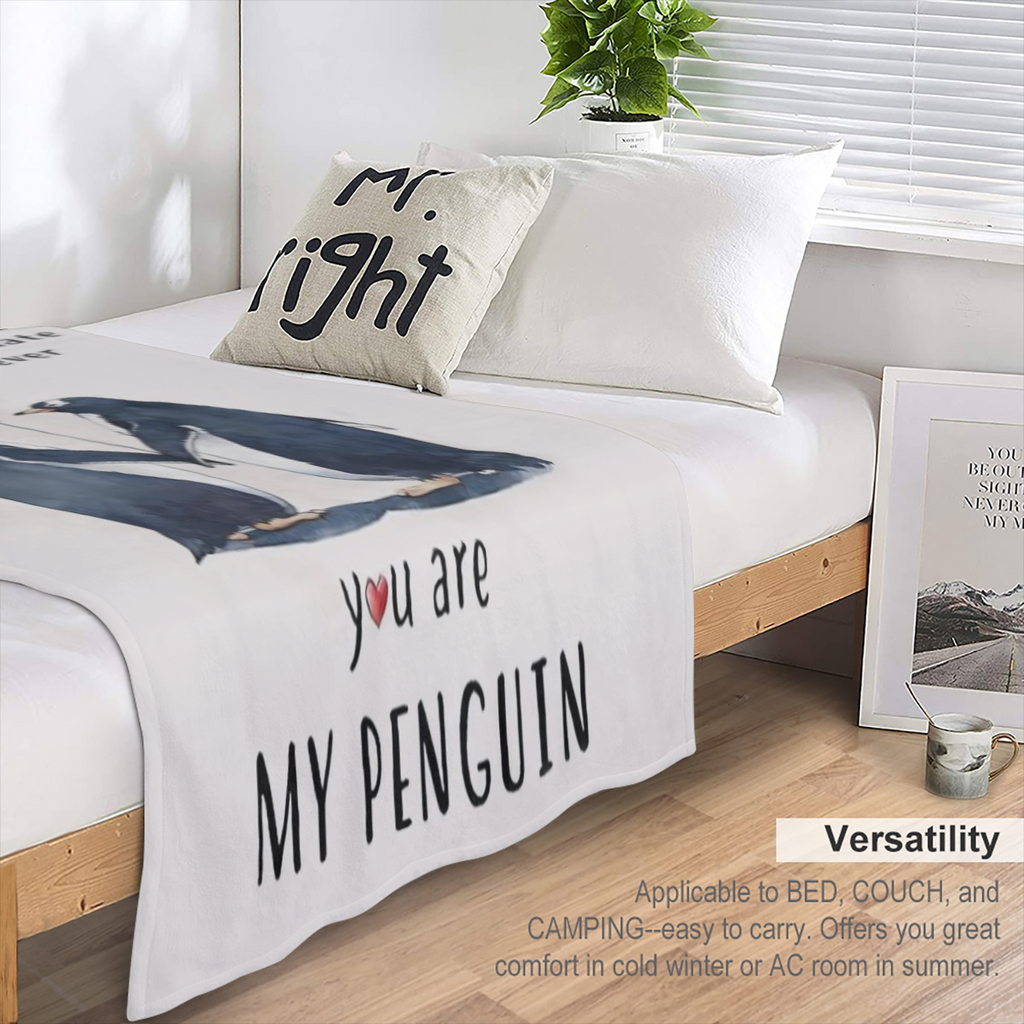 Cozy & Warm Couple' s Blanket - Perfect for Valentine' s Day, Christmas, Birthdays & Anniversaries - Soft Flannel Throw with Romantic Penguin Print, All- Season Hypoallergenic Bedding Cute Blanket