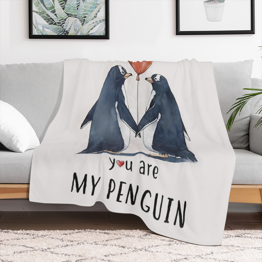 Cozy & Warm Couple' s Blanket - Perfect for Valentine' s Day, Christmas, Birthdays & Anniversaries - Soft Flannel Throw with Romantic Penguin Print, All- Season Hypoallergenic Bedding Cute Blanket