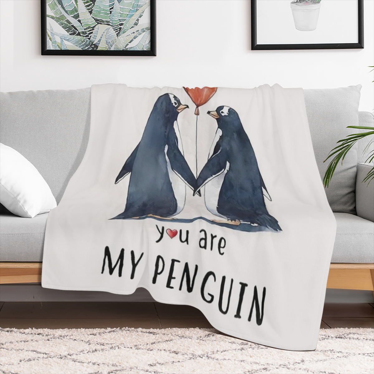Cozy & Warm Couple' s Blanket - Perfect for Valentine' s Day, Christmas, Birthdays & Anniversaries - Soft Flannel Throw with Romantic Penguin Print, All- Season Hypoallergenic Bedding Cute Blanket