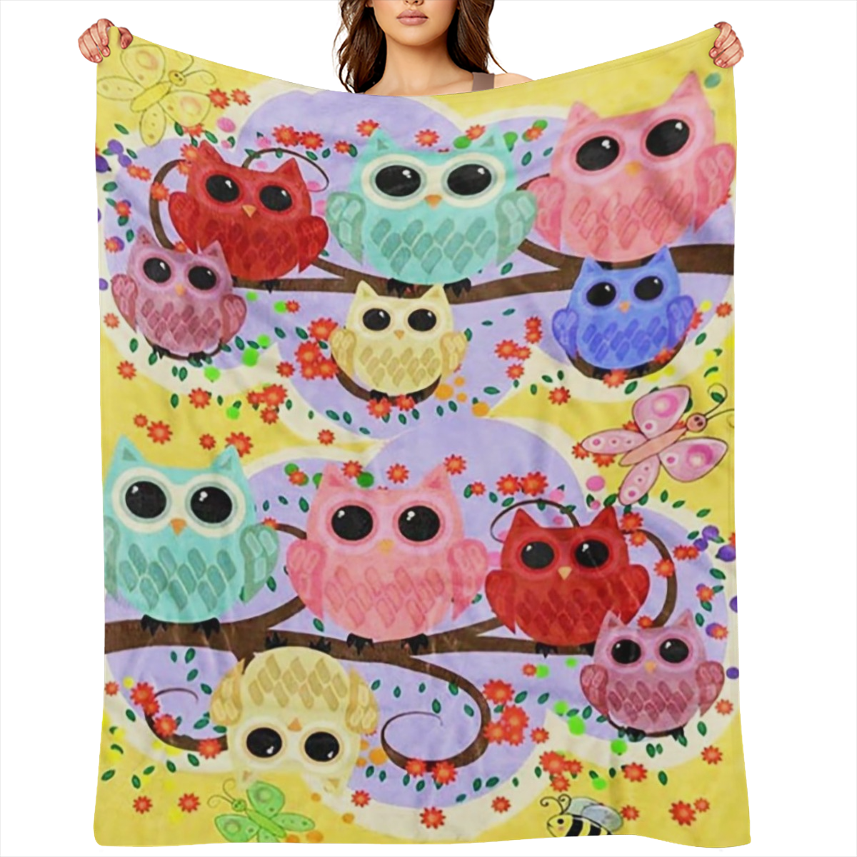 Cute Owl Pattern Polyester office Chair Blanket for all seasons - soft and comfortable lightweight blanket for home and office use