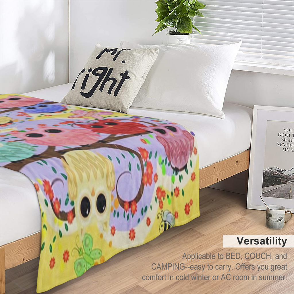 Cute Owl Pattern Polyester office Chair Blanket for all seasons - soft and comfortable lightweight blanket for home and office use