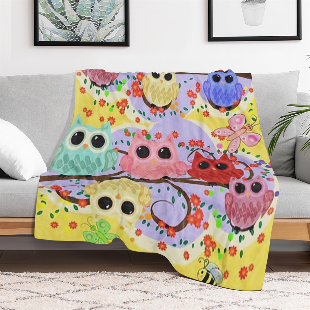 Cute Owl Pattern Polyester office Chair Blanket for all seasons - soft and comfortable lightweight blanket for home and office use