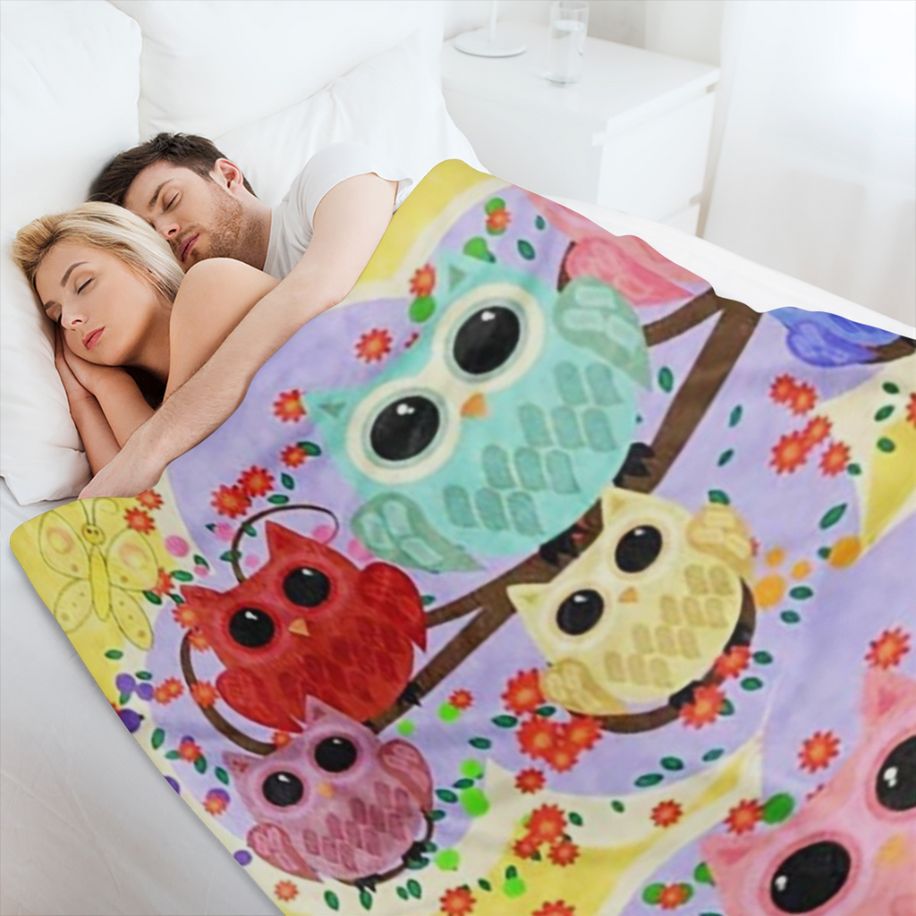 Cute Owl Pattern Polyester office Chair Blanket for all seasons - soft and comfortable lightweight blanket for home and office use