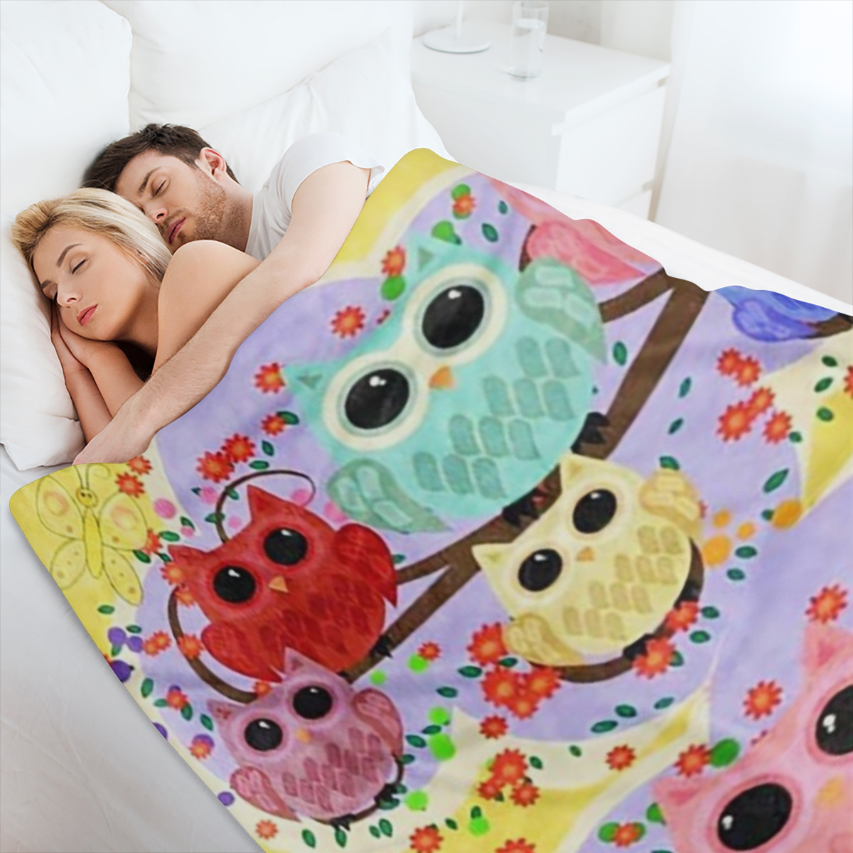 Cute Owl Pattern Polyester office Chair Blanket for all seasons - soft and comfortable lightweight blanket for home and office use