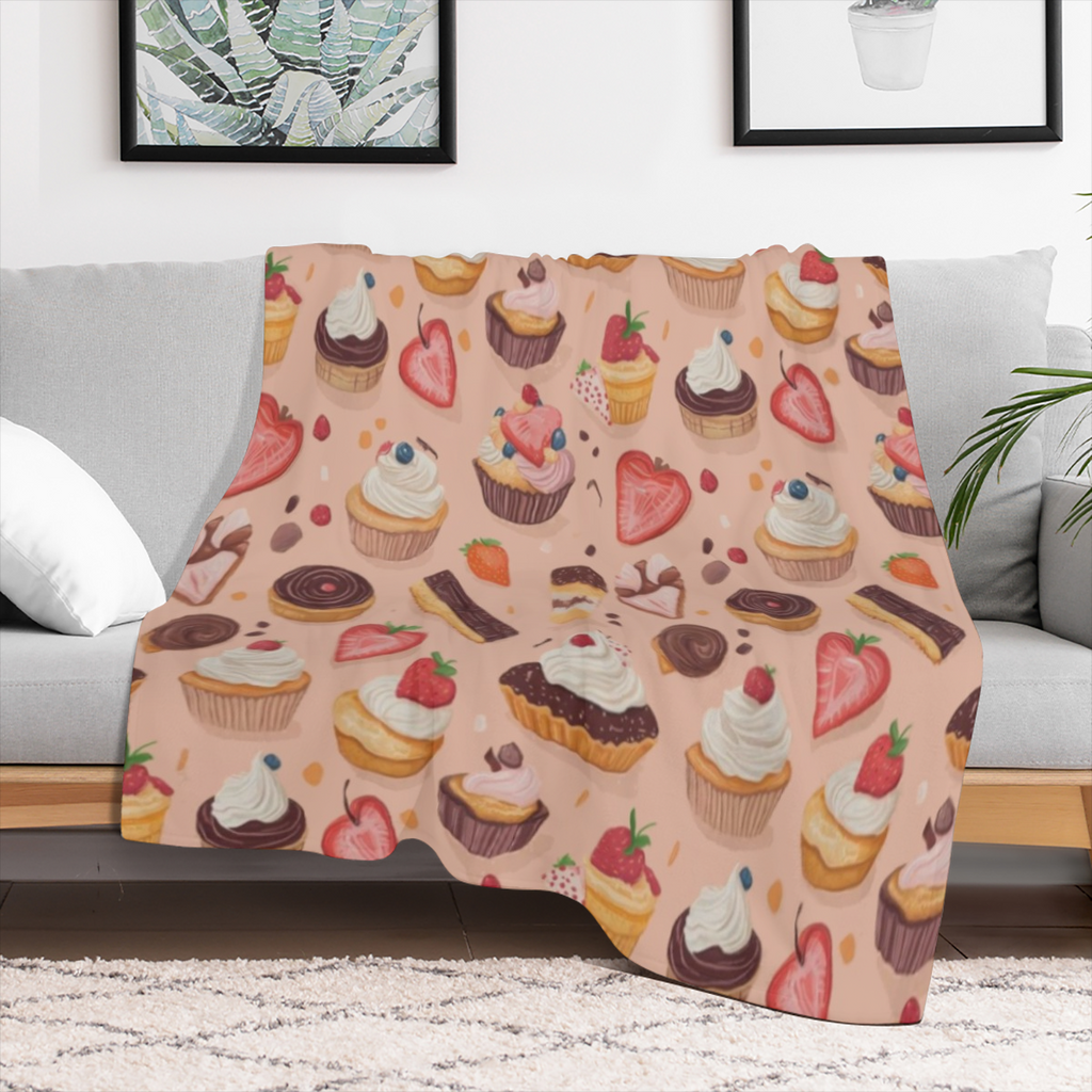 Cream Cake And Strawberry Blanket, Soft Flannel Throw Blanket for Couch, Bed, Travel, Living Room And Home Decor, Lightweight Fuzzy Cozy Warm Blankets for Adults Men Women