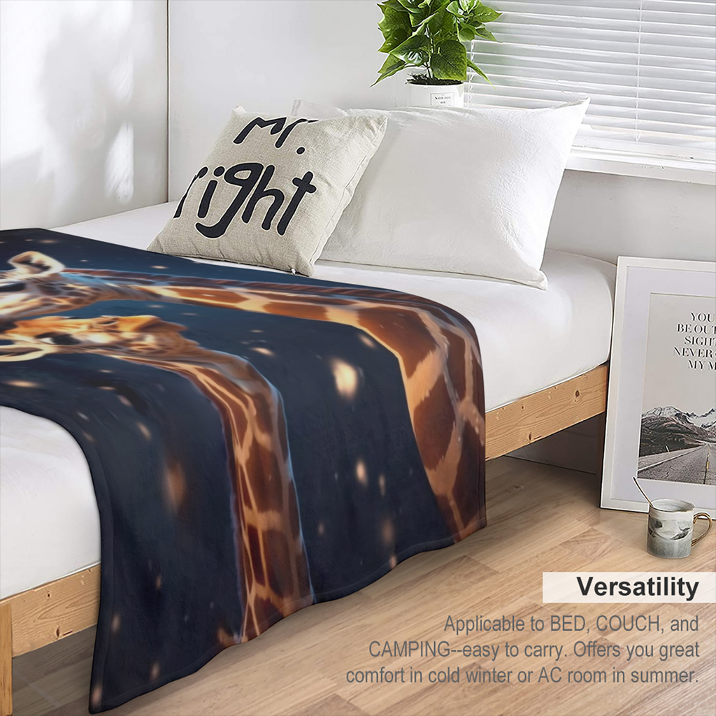 1pc Cozy Giraffe Print Soft Thin Blanket - Lightweight Flannel Throw for Sofa, Bed, Travel, Camping, Living Room, Office, Couch, Chair, and Bed - Warm, Fuzzy, Plush, and Compact
