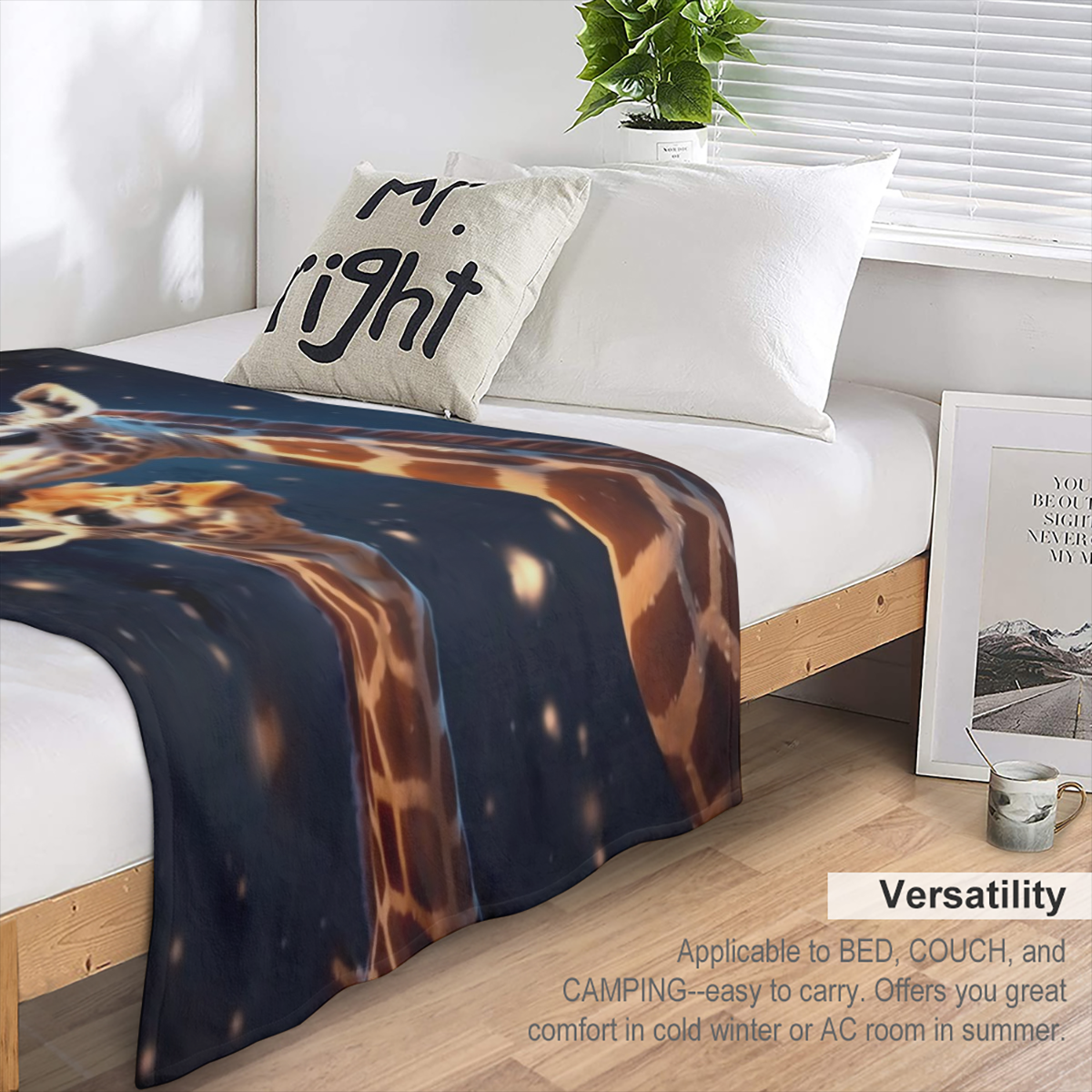 1pc Cozy Giraffe Print Soft Thin Blanket - Lightweight Flannel Throw for Sofa, Bed, Travel, Camping, Living Room, Office, Couch, Chair, and Bed - Warm, Fuzzy, Plush, and Compact