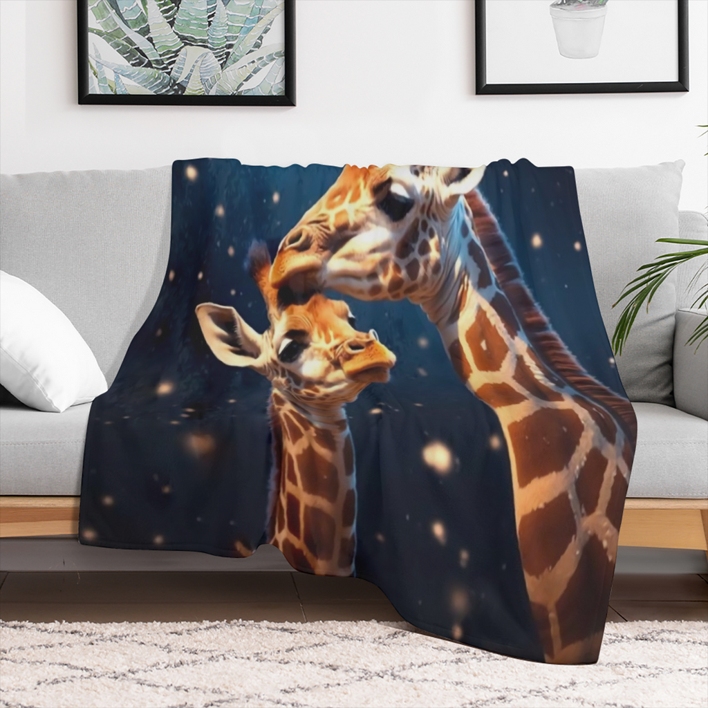 1pc Cozy Giraffe Print Soft Thin Blanket - Lightweight Flannel Throw for Sofa, Bed, Travel, Camping, Living Room, Office, Couch, Chair, and Bed - Warm, Fuzzy, Plush, and Compact