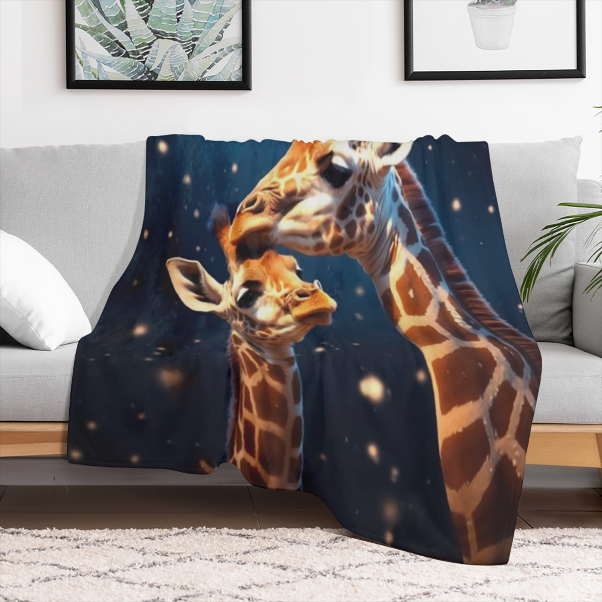 1pc Cozy Giraffe Print Soft Thin Blanket - Lightweight Flannel Throw for Sofa, Bed, Travel, Camping, Living Room, Office, Couch, Chair, and Bed - Warm, Fuzzy, Plush, and Compact