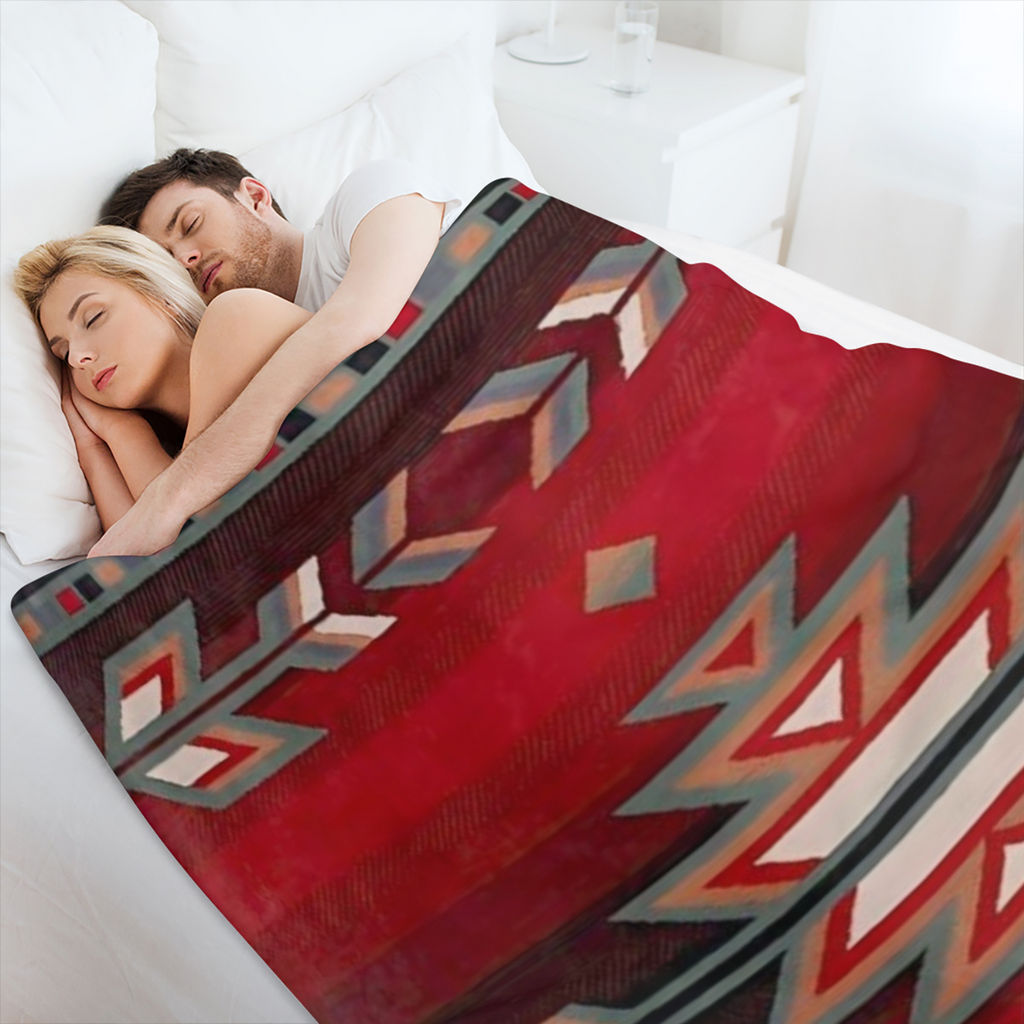 Bohemian-Inspired Red Geometric Pattern Flannel Throw Blanket - Soft Reversible Durable for All Seasons Perfect for Couch Bed Travel and Camping - Versatile Gift Idea