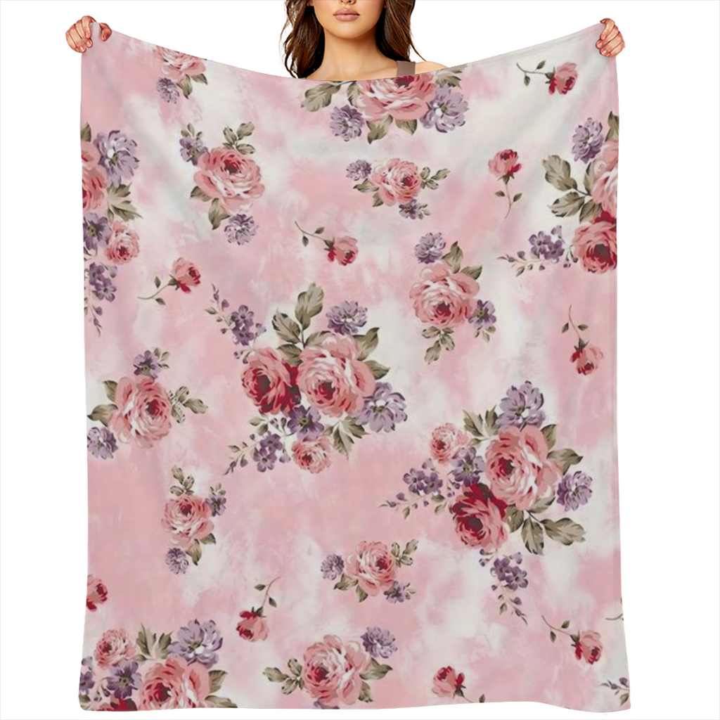 1PC Pink Flower Pattern Printed Blanket, Contemporary Style Blanket, Soft and Comfortable Blanket, Travel Sofa Bed, Office Home Decoration, Birthday Gift Blanket, Suitable for Boys, Girls, Adults, All
