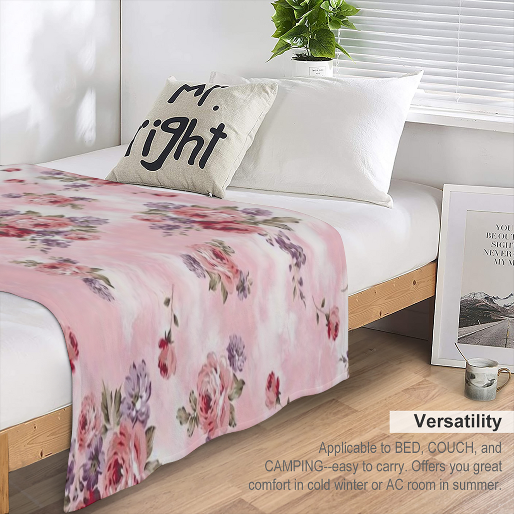 1PC Pink Flower Pattern Printed Blanket, Contemporary Style Blanket, Soft and Comfortable Blanket, Travel Sofa Bed, Office Home Decoration, Birthday Gift Blanket, Suitable for Boys, Girls, Adults, All