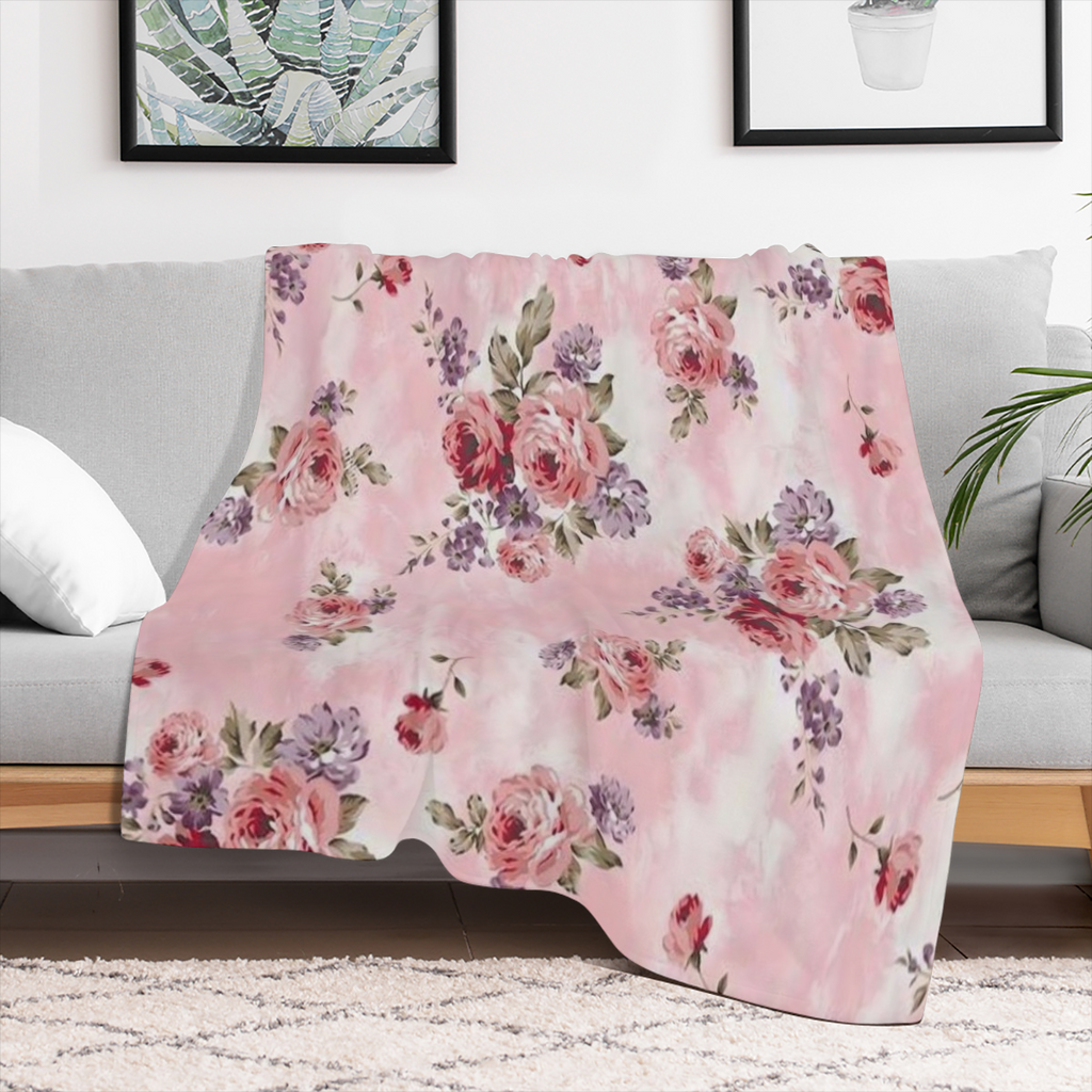1PC Pink Flower Pattern Printed Blanket, Contemporary Style Blanket, Soft and Comfortable Blanket, Travel Sofa Bed, Office Home Decoration, Birthday Gift Blanket, Suitable for Boys, Girls, Adults, All