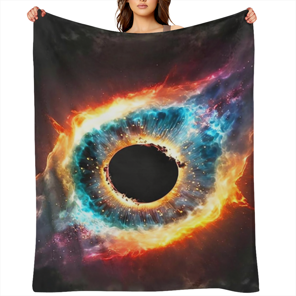 A modern cosmic Eye Black hole print soft warm knitted polyester blanket, tear resistant, allergen immune, suitable for sofa, bed, office, camping, travel, four seasons gifts - 200- 250 grams