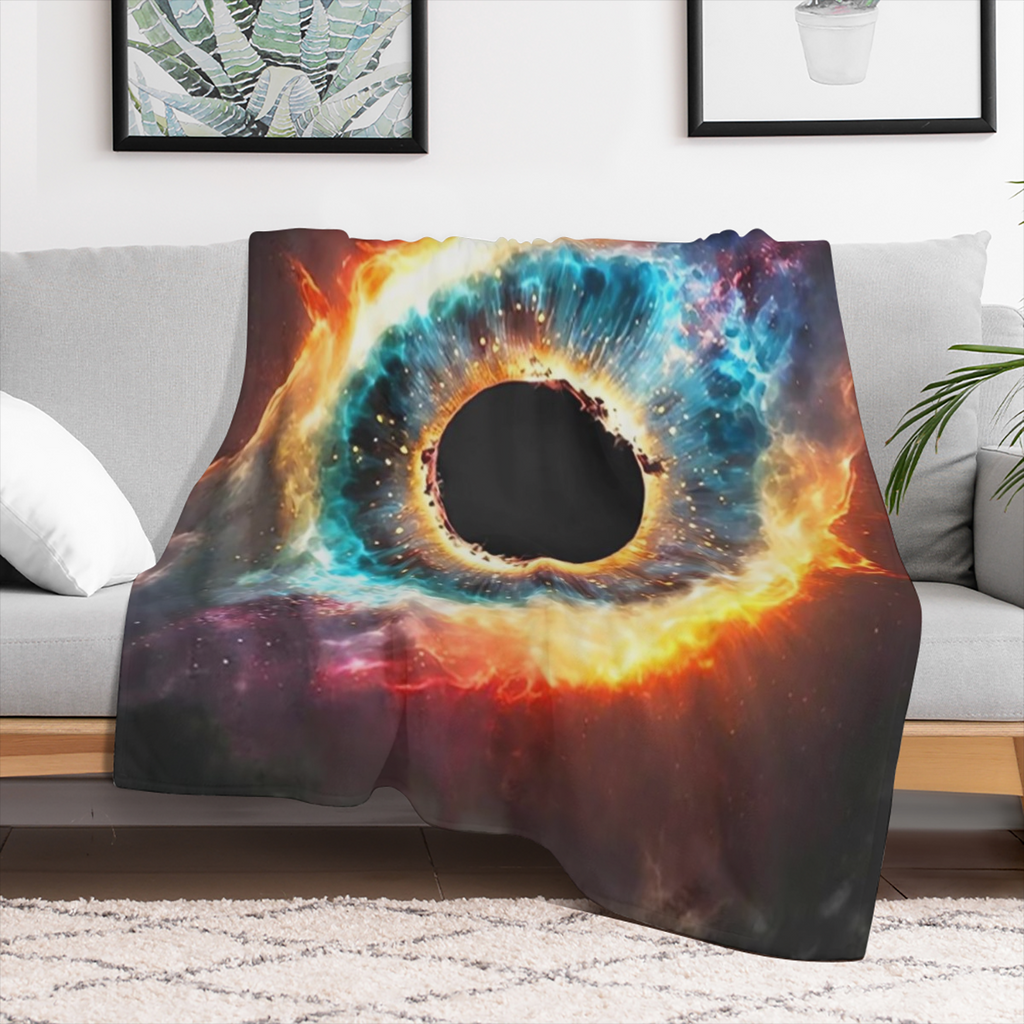 A modern cosmic Eye Black hole print soft warm knitted polyester blanket, tear resistant, allergen immune, suitable for sofa, bed, office, camping, travel, four seasons gifts - 200- 250 grams