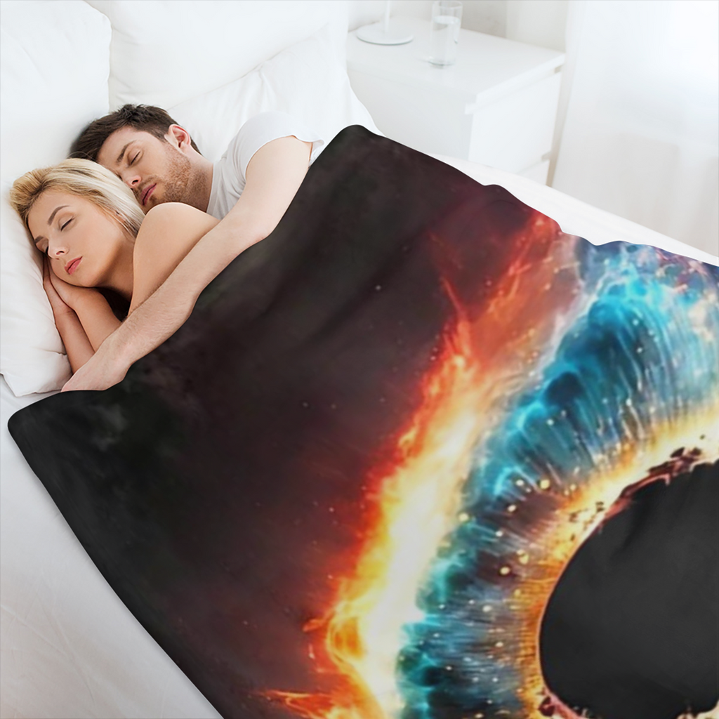 A modern cosmic Eye Black hole print soft warm knitted polyester blanket, tear resistant, allergen immune, suitable for sofa, bed, office, camping, travel, four seasons gifts - 200- 250 grams