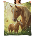 1pc Cozy Flannel Blanket with Heartwarming Horse and Foal Design - Soft, Multifunctional Throw for Outdoor Adventures, Home Decor, Valentine' s Day, Christmas, Thanksgiving, New Year' s Eve & More, Be