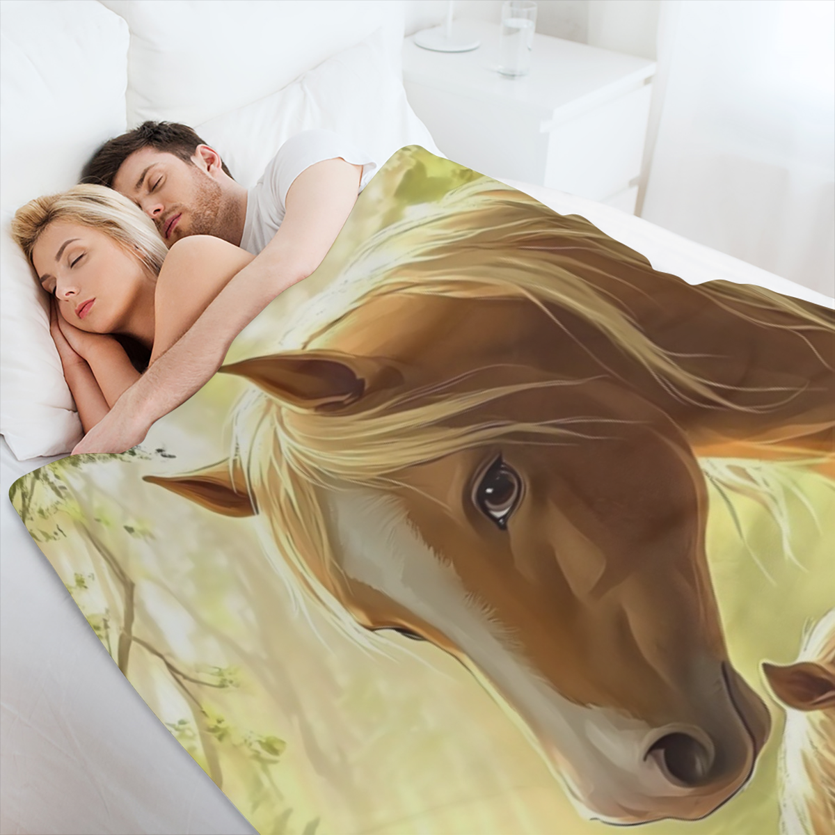 1pc Cozy Flannel Blanket with Heartwarming Horse and Foal Design - Soft, Multifunctional Throw for Outdoor Adventures, Home Decor, Valentine' s Day, Christmas, Thanksgiving, New Year' s Eve & More, Be