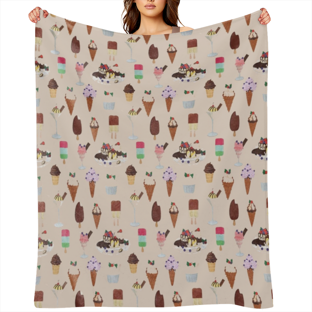 Chocolate Throw Blanket, Arrangement of Various Ice Cream, Flannel Fleece Accent Piece Soft Couch Cover for Adults, Champagne Multicolor
