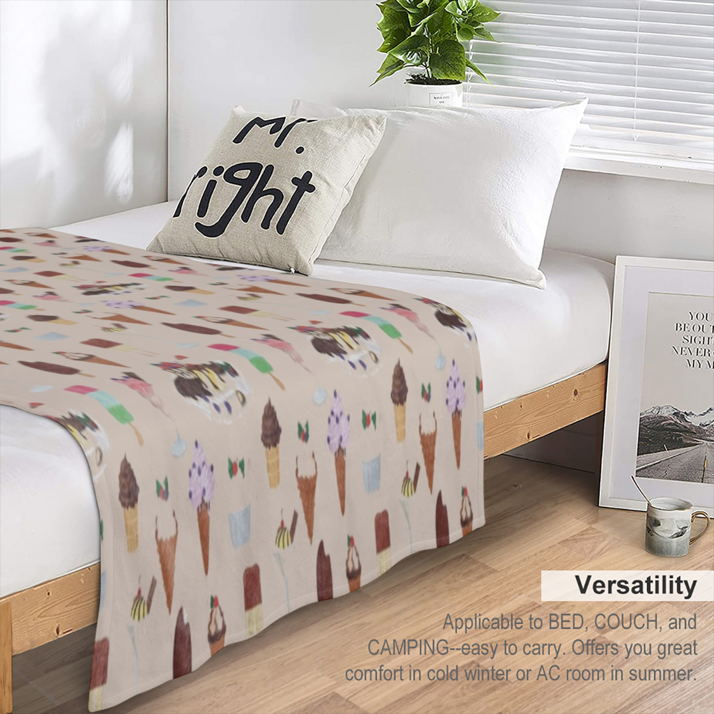 Chocolate Throw Blanket, Arrangement of Various Ice Cream, Flannel Fleece Accent Piece Soft Couch Cover for Adults, Champagne Multicolor