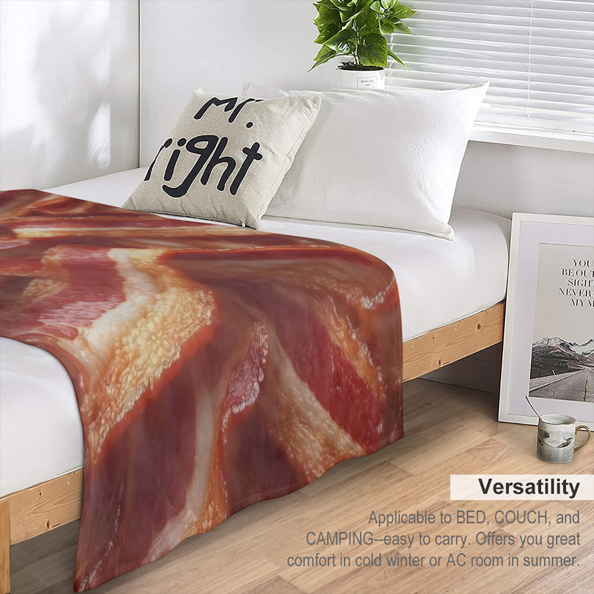 Bacon Lover' s Flannel Blanket Realistic Bacons for Food Enthusiasts Throw Soft Cozy Blankets for Quirky Kitchen Decor, Foodie Gifts, and Fun Home Accents