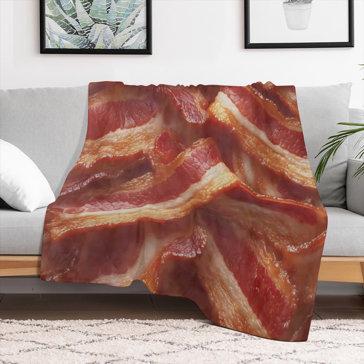 Bacon Lover' s Flannel Blanket Realistic Bacons for Food Enthusiasts Throw Soft Cozy Blankets for Quirky Kitchen Decor, Foodie Gifts, and Fun Home Accents