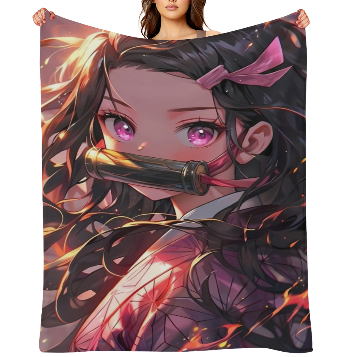 Anime-Inspired Flannel Throw Blanket - Super Soft & Warm, Vibrant Character Design with Pink Hair & Red Eyes, All-Season Home Decor for Sofa or Office, Easy to Store, 32x48 Inches, Sofa Throw Blanket