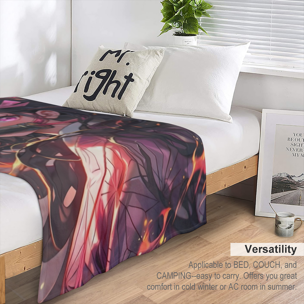 Anime-Inspired Flannel Throw Blanket - Super Soft & Warm, Vibrant Character Design with Pink Hair & Red Eyes, All-Season Home Decor for Sofa or Office, Easy to Store, 32x48 Inches, Sofa Throw Blanket