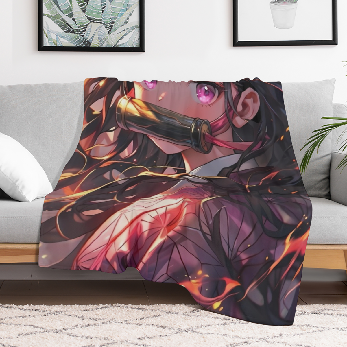 Anime-Inspired Flannel Throw Blanket - Super Soft & Warm, Vibrant Character Design with Pink Hair & Red Eyes, All-Season Home Decor for Sofa or Office, Easy to Store, 32x48 Inches, Sofa Throw Blanket